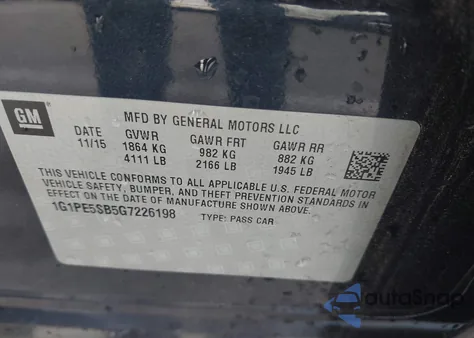 2016 Chevrolet Cruze Limited 1Lt Auto из США, поврежденный, VIN 1G1PE5SB5G7226198